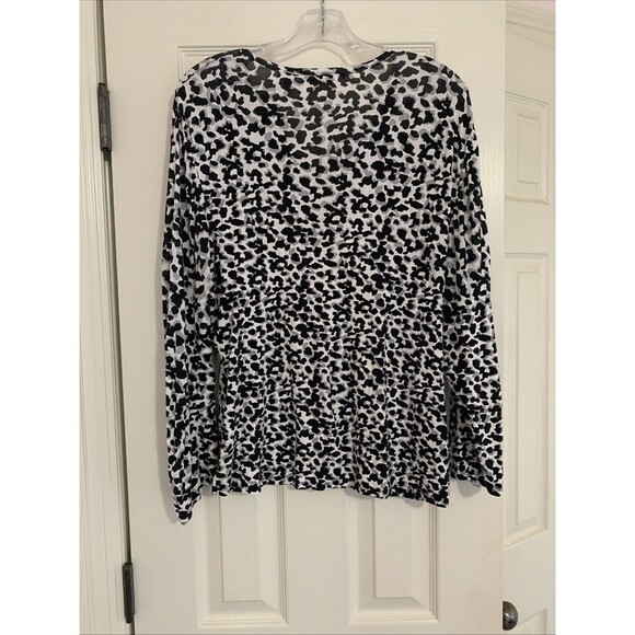 Laura Ashley Shirt Top Black White Leopard Stretch Travel Long Sleeve Wo… - Picture 6 of 6